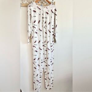 Vintage VS Long Jane Onsie Sleigh Print One Piece Pajama Sleepwear Loungewear
